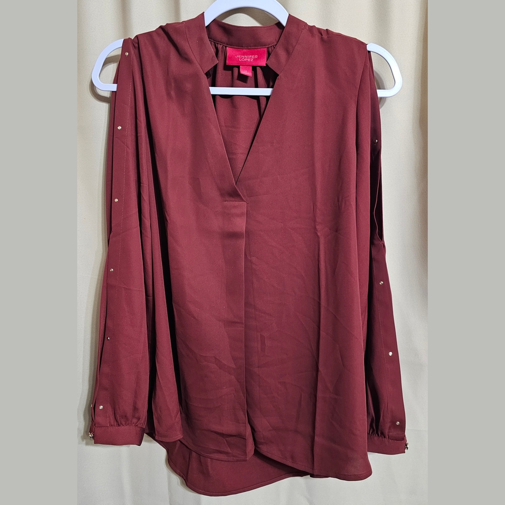 Jennifer Lopez Women's Sienna V-Neck Blouse Metal Rivet Accents Split Sleeves
